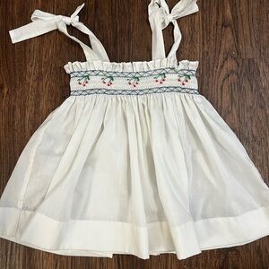 Vintage Cherry White Smocked Kids Top with Floral Embroidery 3T